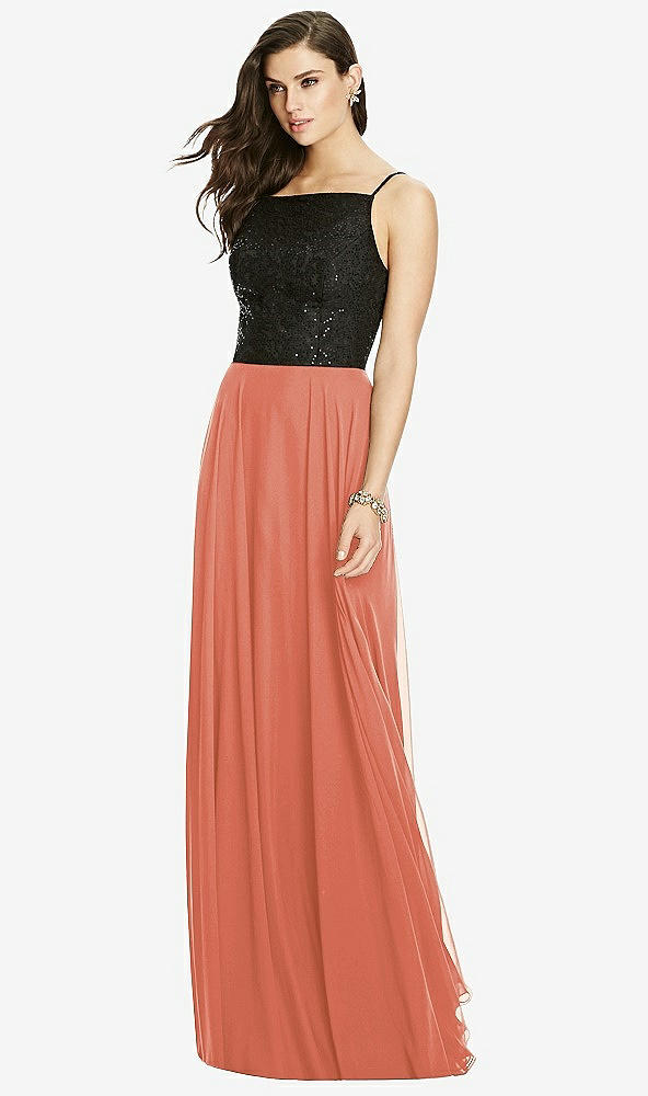 Front View - Terracotta Copper Chiffon Maxi Skirt