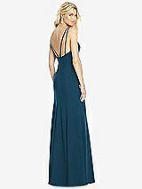 Front View Thumbnail - Atlantic Blue Bateau Neck Open-Back Trumpet Gown