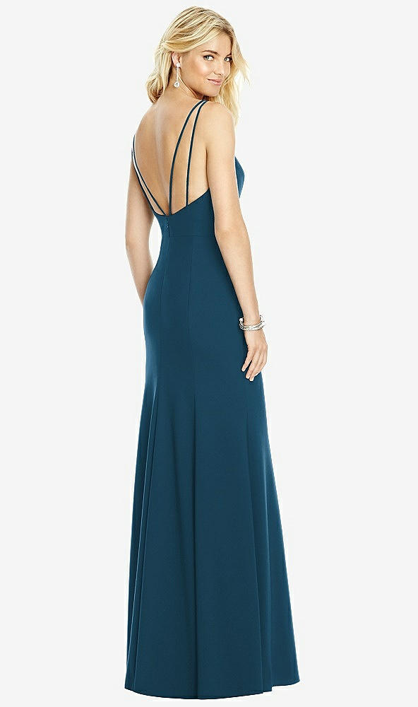 Front View - Atlantic Blue Bateau Neck Open-Back Trumpet Gown