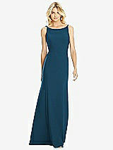 Rear View Thumbnail - Atlantic Blue Bateau Neck Open-Back Trumpet Gown