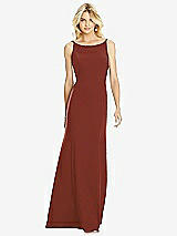 Rear View Thumbnail - Auburn Moon Bateau Neck Open-Back Trumpet Gown