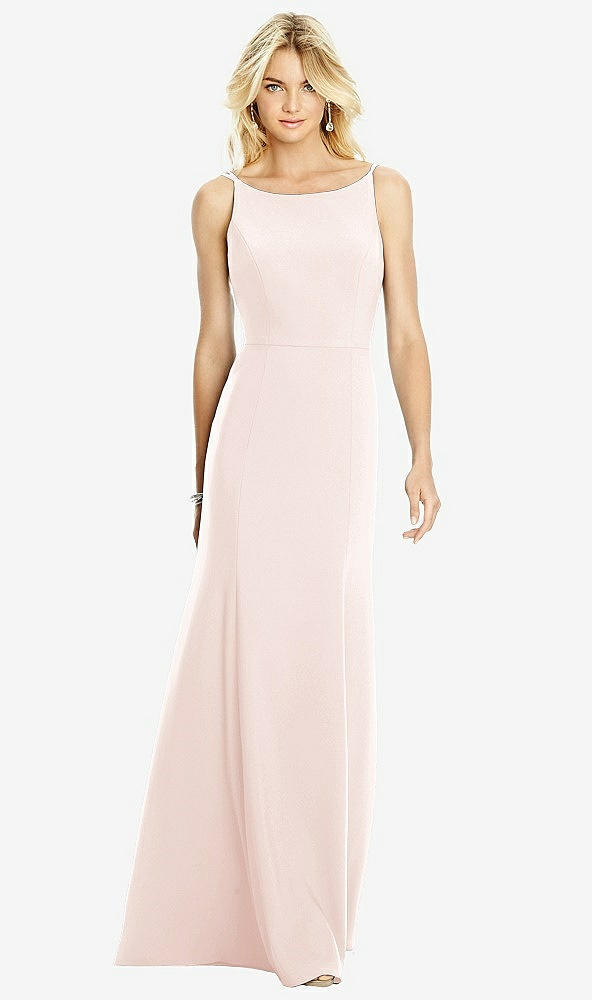 Back View - Blush Bateau Neck Open-Back Trumpet Gown