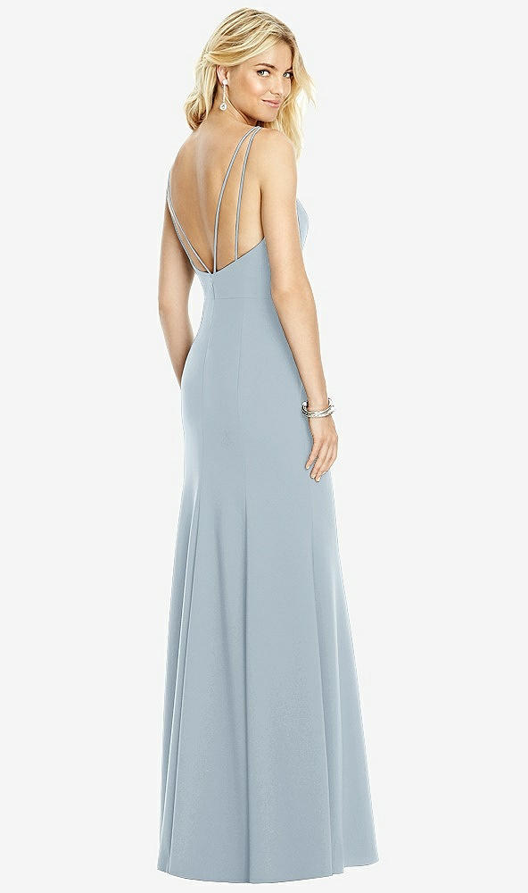 Front View - Mist Bateau Neck Open-Back Trumpet Gown