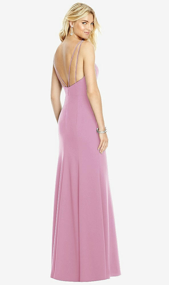 Front View - Powder Pink Bateau Neck Open-Back Trumpet Gown