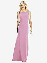 Rear View Thumbnail - Powder Pink Bateau Neck Open-Back Trumpet Gown