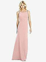 Rear View Thumbnail - Rose - PANTONE Rose Quartz Bateau Neck Open-Back Trumpet Gown