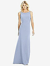 Rear View Thumbnail - Sky Blue Bateau Neck Open-Back Trumpet Gown