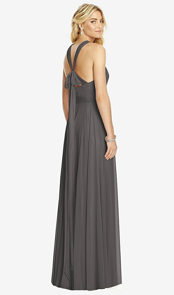 Back View - Caviar Gray Cross Strap Open-Back Halter Maxi Dress