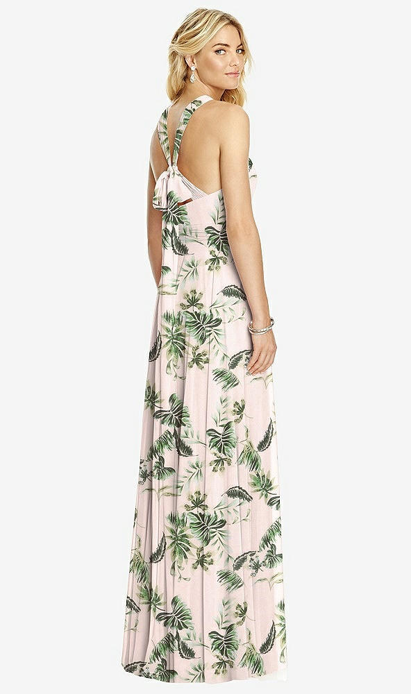 Back View - Palm Beach Print Cross Strap Open-Back Halter Maxi Dress