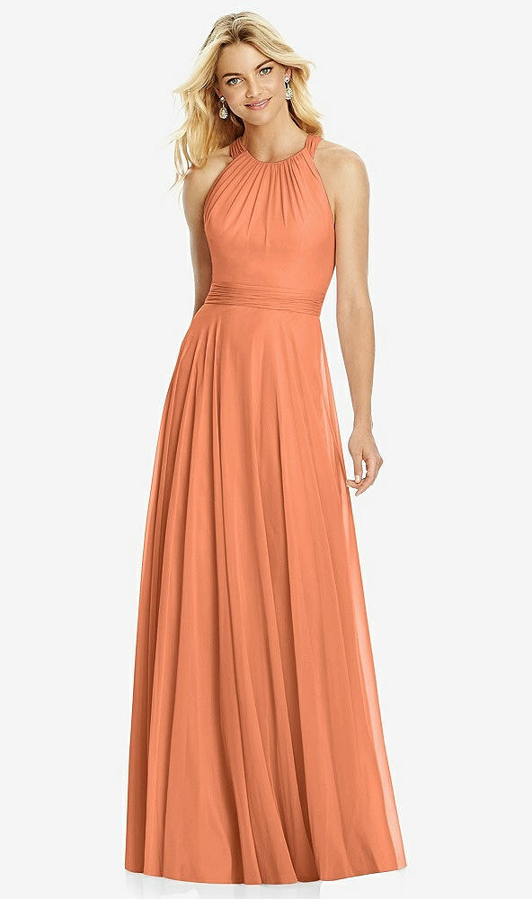 Front View - Sweet Melon Cross Strap Open-Back Halter Maxi Dress