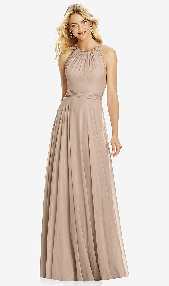 Front View - Topaz Cross Strap Open-Back Halter Maxi Dress