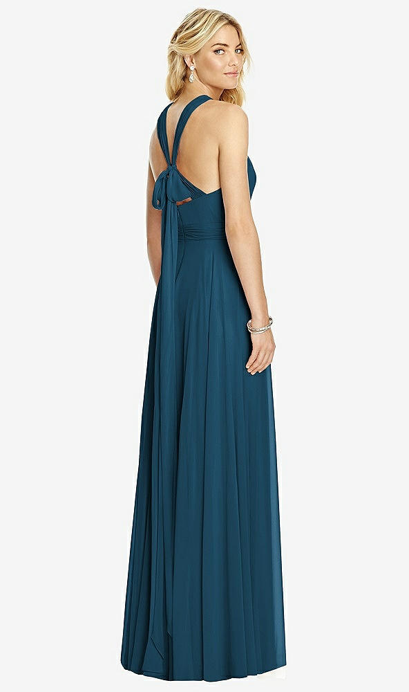 Back View - Atlantic Blue Cross Strap Open-Back Halter Maxi Dress