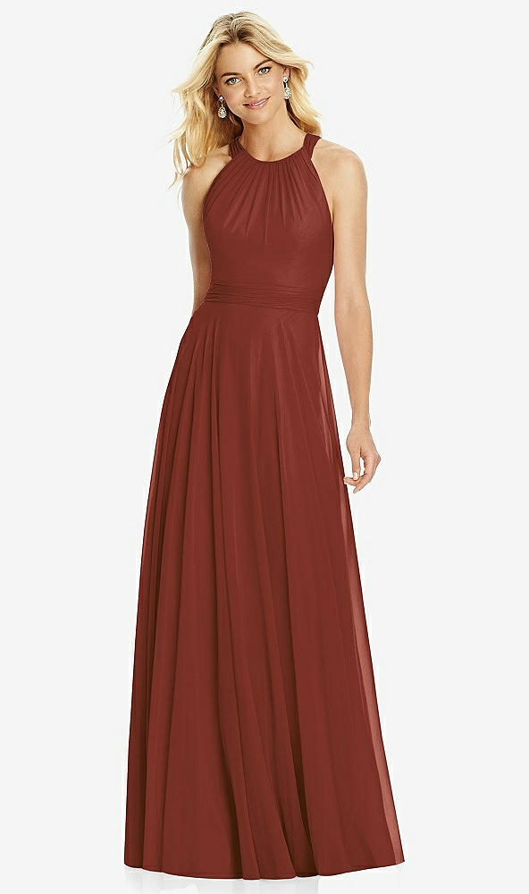 Front View - Auburn Moon Cross Strap Open-Back Halter Maxi Dress