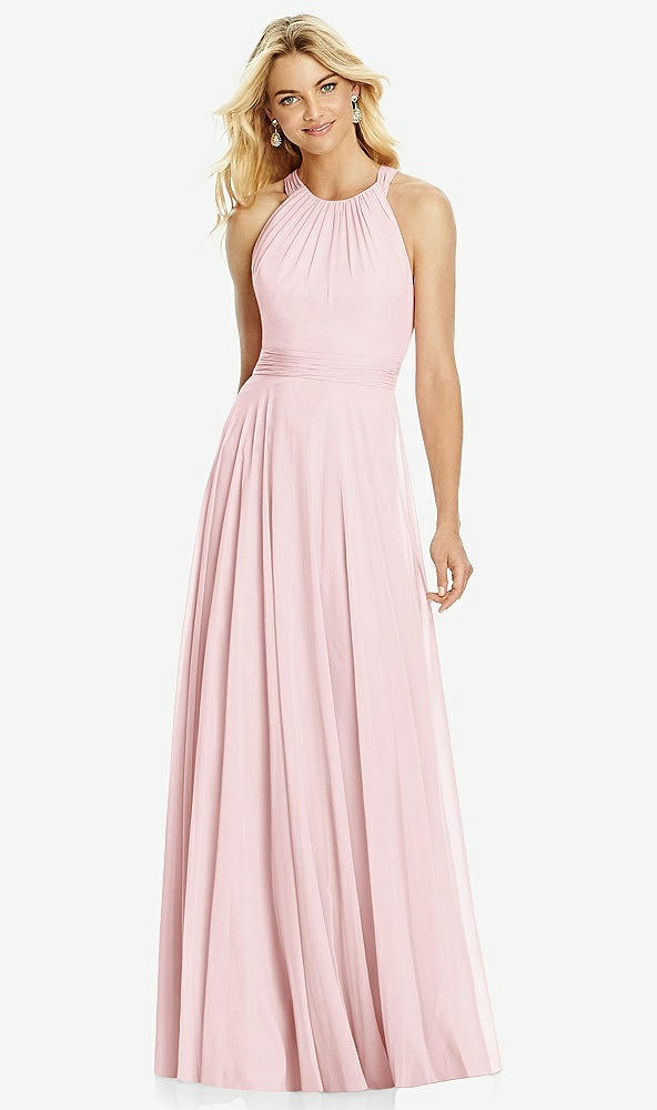 Front View - Ballet Pink Cross Strap Open-Back Halter Maxi Dress