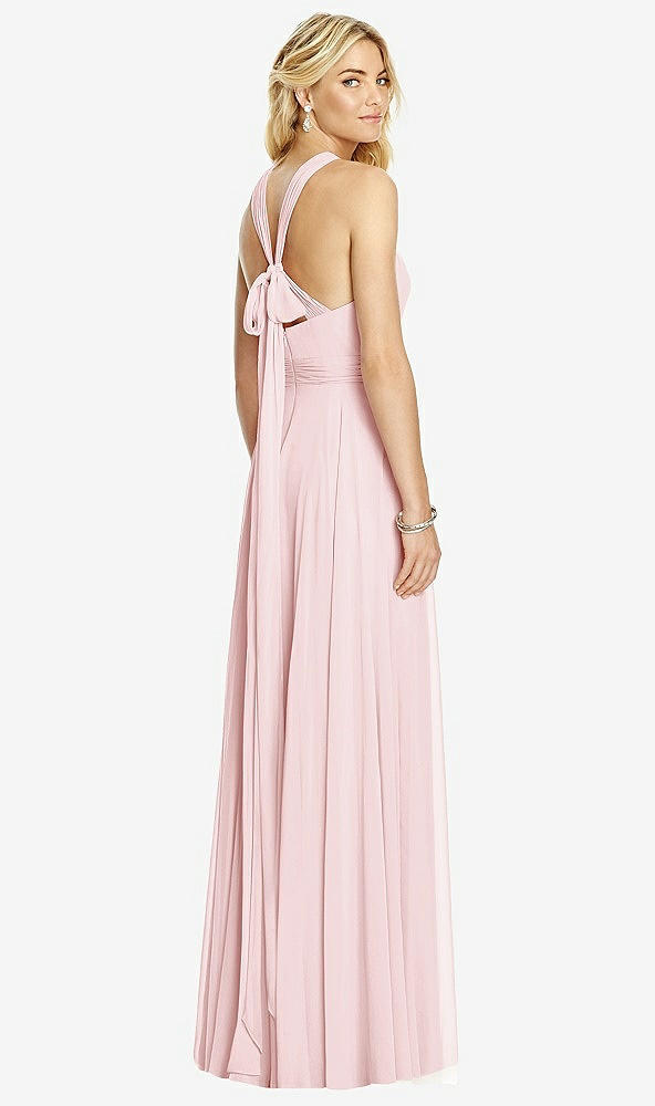 Back View - Ballet Pink Cross Strap Open-Back Halter Maxi Dress