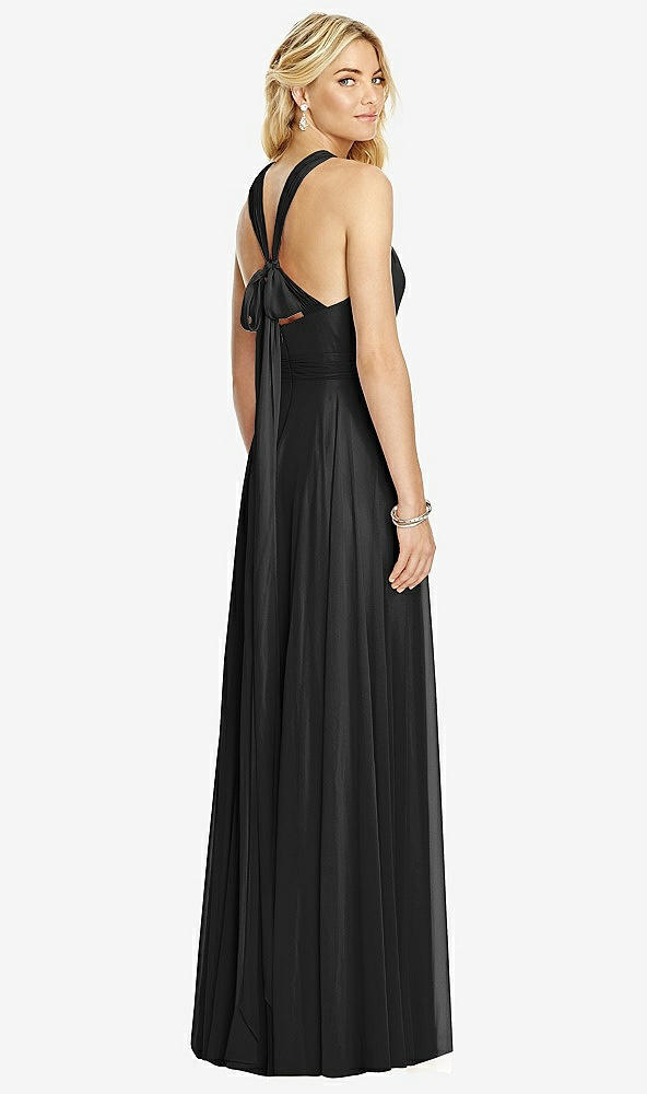 Back View - Black Cross Strap Open-Back Halter Maxi Dress