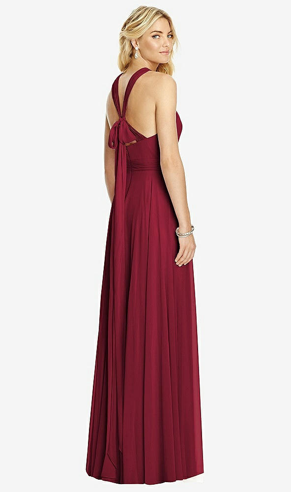 Back View - Burgundy Cross Strap Open-Back Halter Maxi Dress