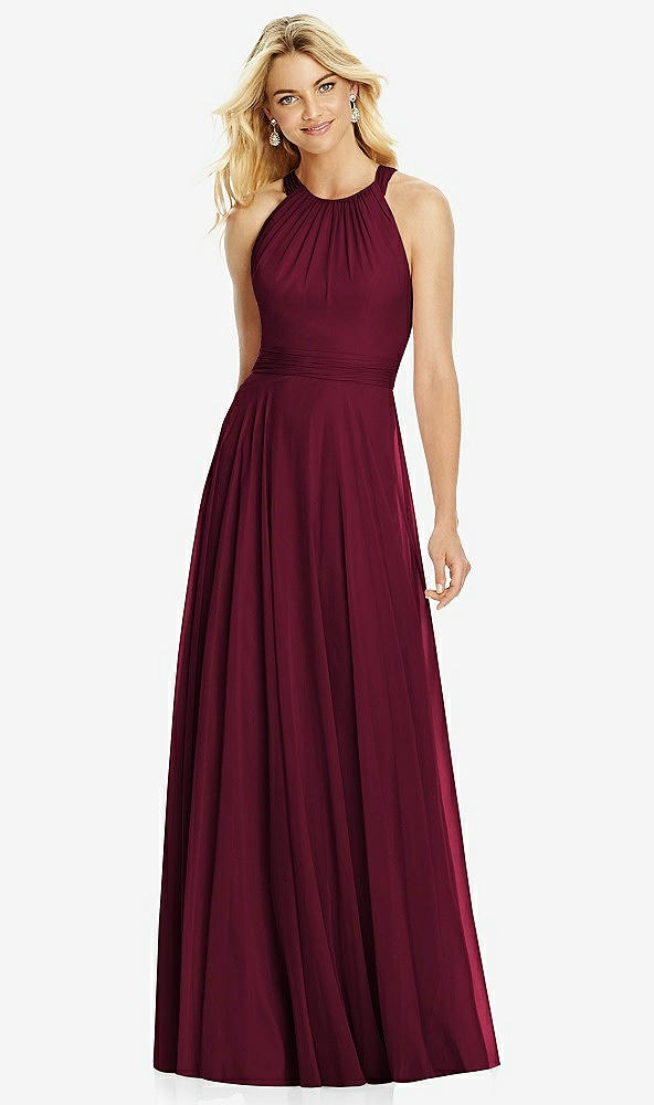 Front View - Cabernet Cross Strap Open-Back Halter Maxi Dress