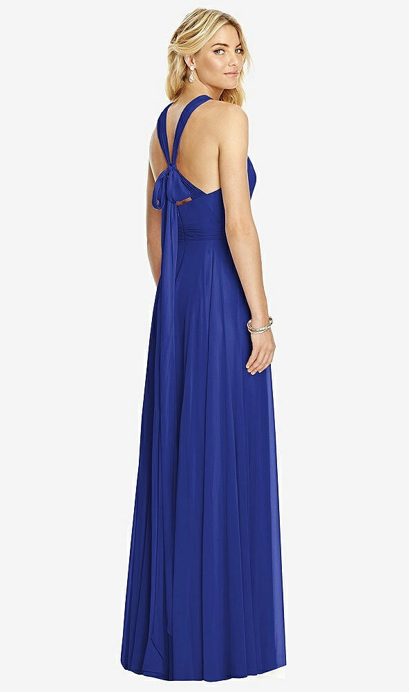 Back View - Cobalt Blue Cross Strap Open-Back Halter Maxi Dress