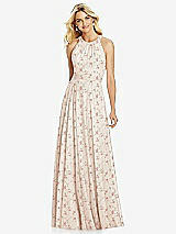 Front View Thumbnail - Coquette Floral Print Cross Strap Open-Back Halter Maxi Dress