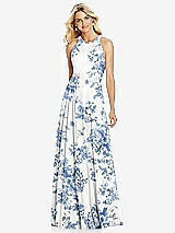 Front View Thumbnail - Cottage Rose Dusk Blue Cross Strap Open-Back Halter Maxi Dress