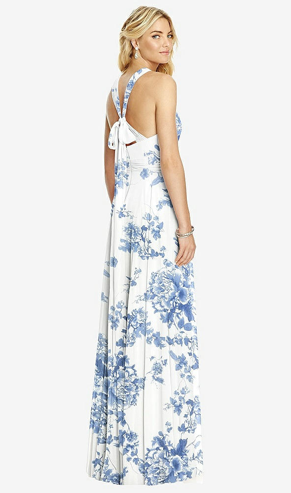 Back View - Cottage Rose Dusk Blue Cross Strap Open-Back Halter Maxi Dress