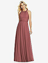 Front View Thumbnail - English Rose Cross Strap Open-Back Halter Maxi Dress