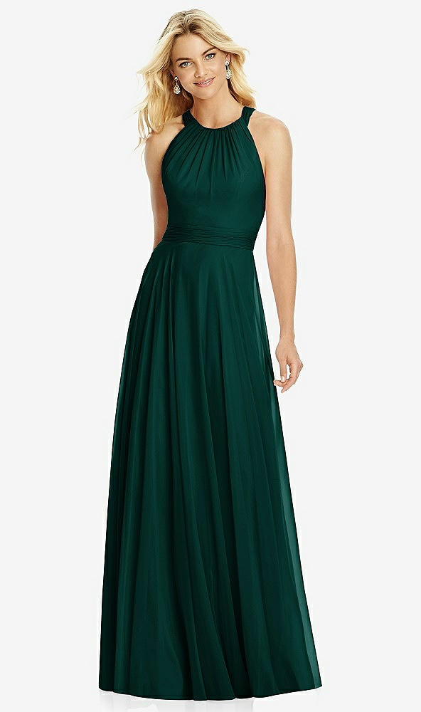 Front View - Evergreen Cross Strap Open-Back Halter Maxi Dress