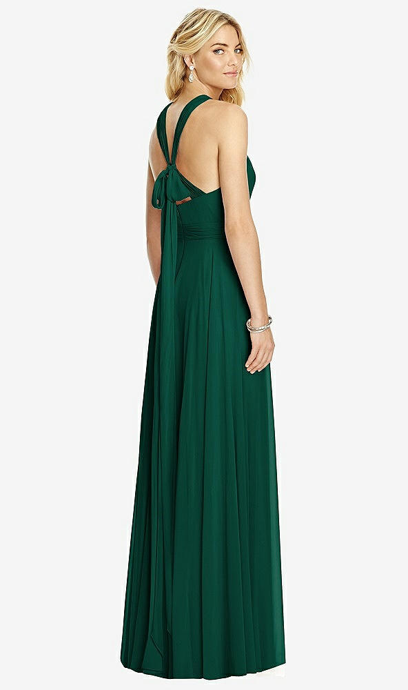 Back View - Hunter Green Cross Strap Open-Back Halter Maxi Dress