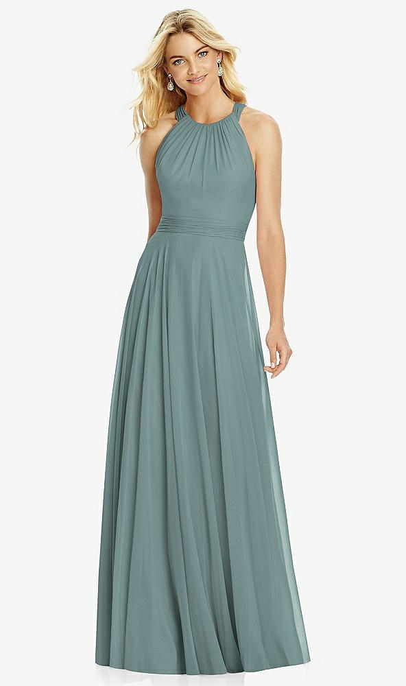 Front View - Icelandic Cross Strap Open-Back Halter Maxi Dress