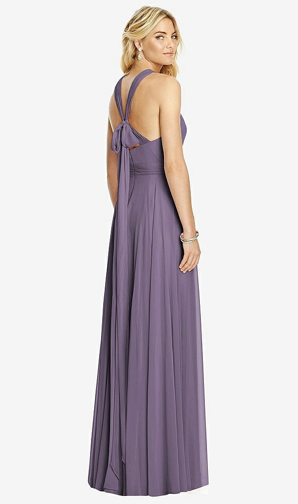 Back View - Lavender Cross Strap Open-Back Halter Maxi Dress