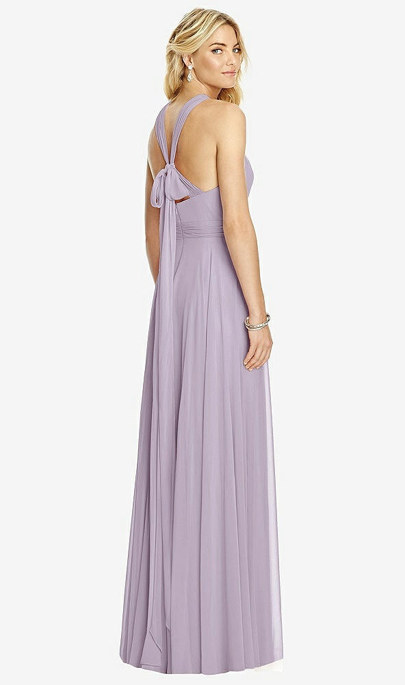 Back View - Lilac Haze Cross Strap Open-Back Halter Maxi Dress