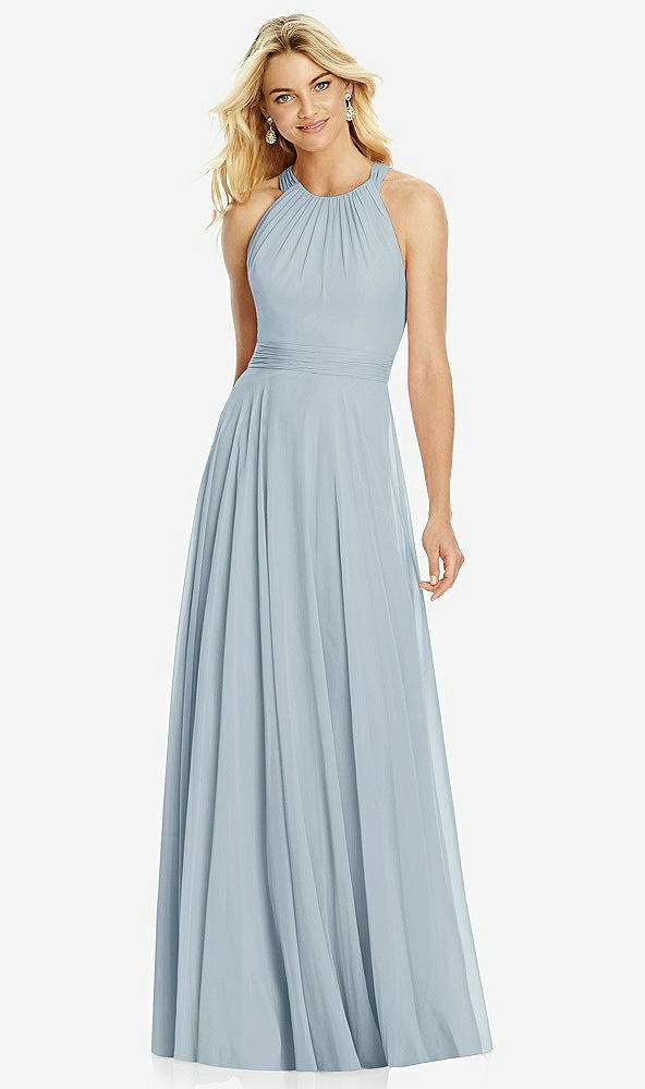 Front View - Mist Cross Strap Open-Back Halter Maxi Dress