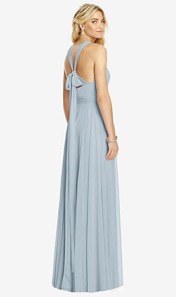 Back View - Mist Cross Strap Open-Back Halter Maxi Dress