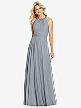 Front View Thumbnail - Platinum Cross Strap Open-Back Halter Maxi Dress