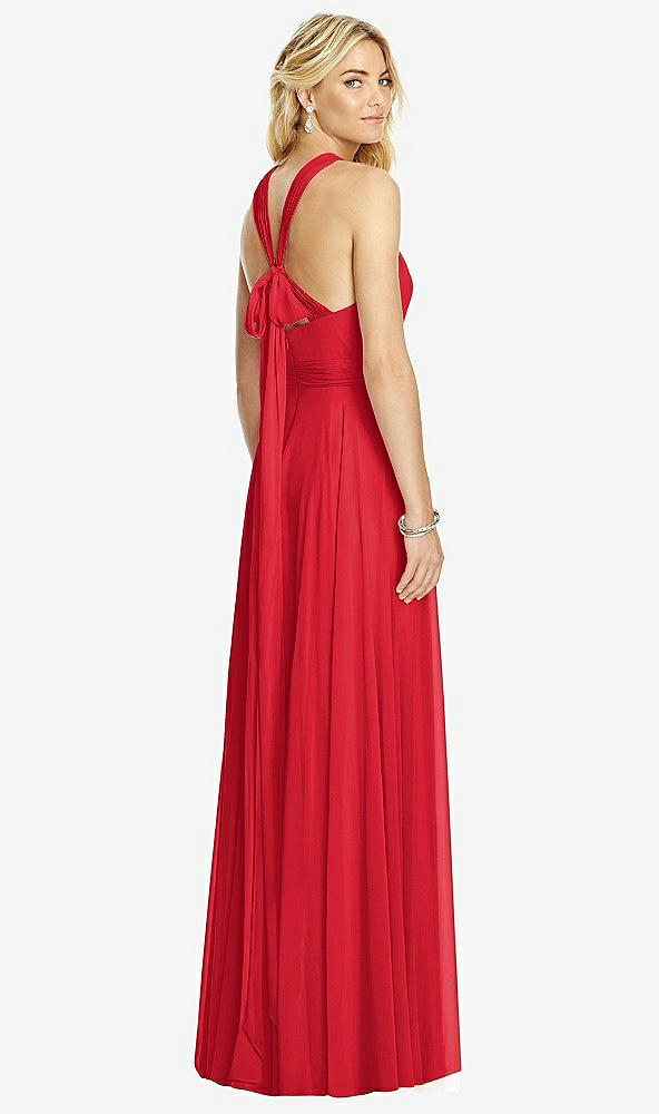 Back View - Parisian Red Cross Strap Open-Back Halter Maxi Dress