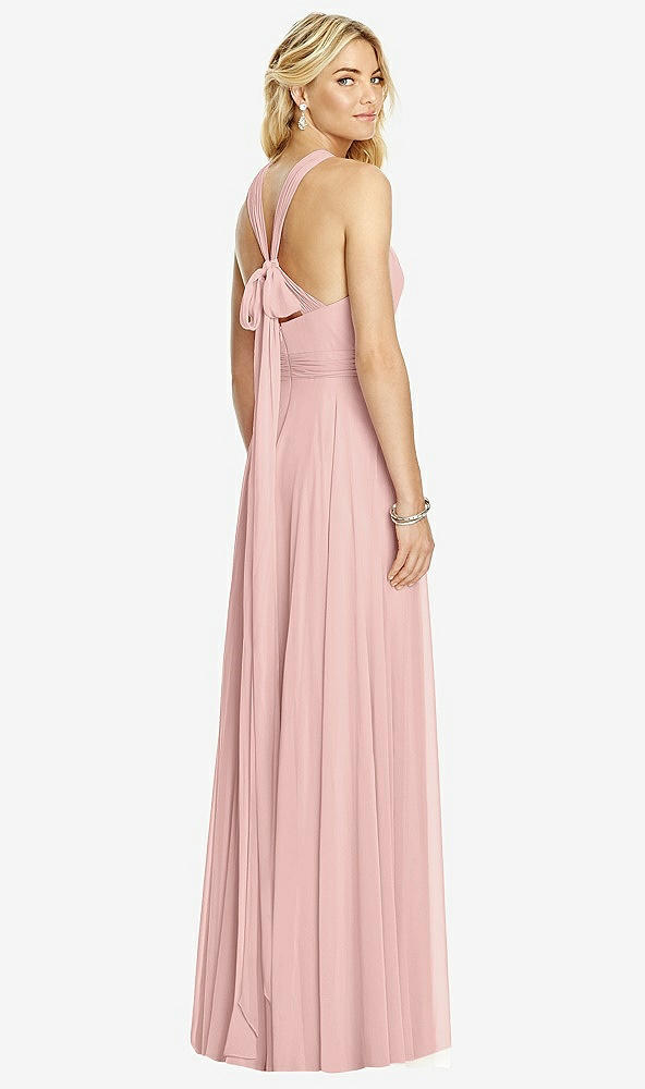 Back View - Rose - PANTONE Rose Quartz Cross Strap Open-Back Halter Maxi Dress