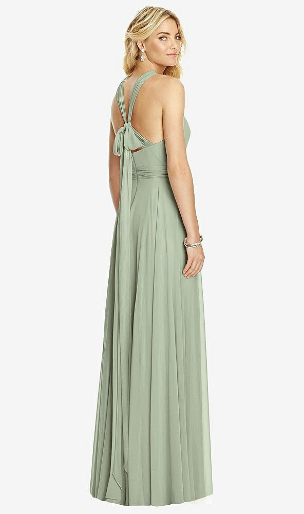 Back View - Sage Cross Strap Open-Back Halter Maxi Dress