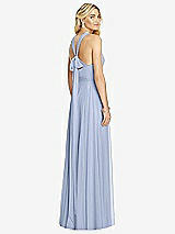 Rear View Thumbnail - Sky Blue Cross Strap Open-Back Halter Maxi Dress