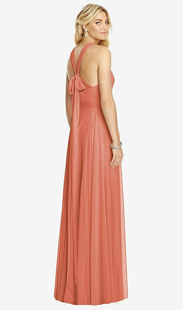 Back View - Terracotta Copper Cross Strap Open-Back Halter Maxi Dress