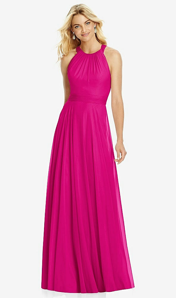 Front View - Think Pink Cross Strap Open-Back Halter Maxi Dress