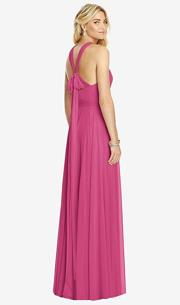 Back View - Tea Rose Cross Strap Open-Back Halter Maxi Dress