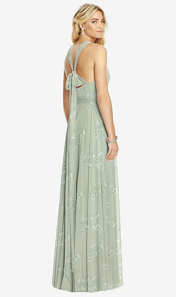 Back View - Vintage Primrose Sage Cross Strap Open-Back Halter Maxi Dress