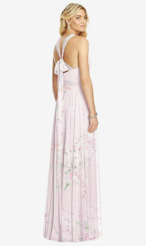 Back View - Watercolor Print Cross Strap Open-Back Halter Maxi Dress