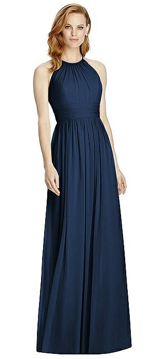 Cutout Open-Back Shirred Halter Maxi Dress