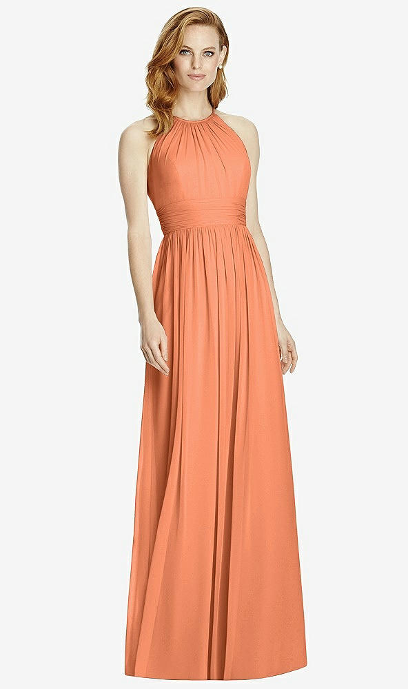 Front View - Sweet Melon Cutout Open-Back Shirred Halter Maxi Dress