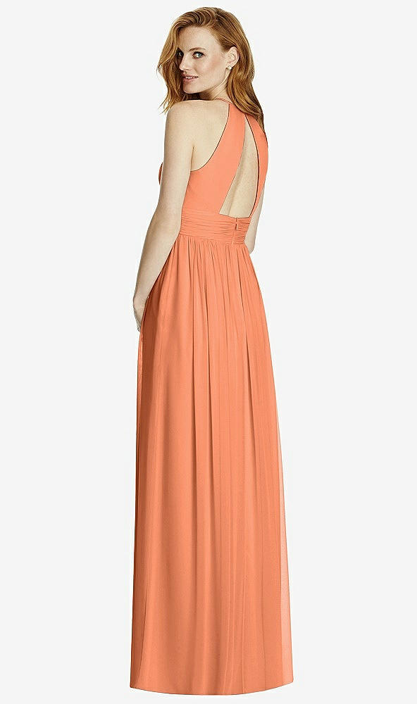 Back View - Sweet Melon Cutout Open-Back Shirred Halter Maxi Dress