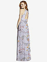 Rear View Thumbnail - Butterfly Botanica Silver Dove Cutout Open-Back Shirred Halter Maxi Dress