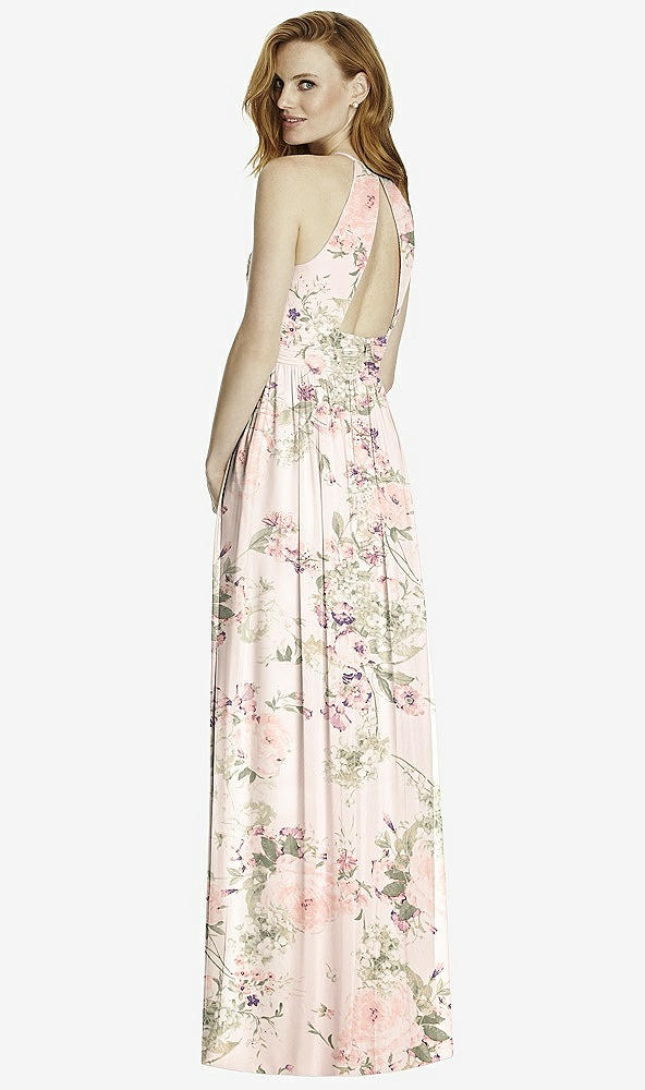 Back View - Blush Garden Cutout Open-Back Shirred Halter Maxi Dress