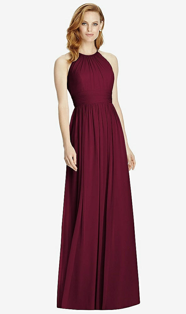 Front View - Cabernet Cutout Open-Back Shirred Halter Maxi Dress